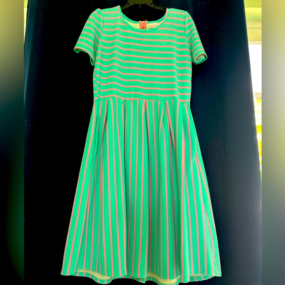 Lularoe Striped Green and Pink  Dress